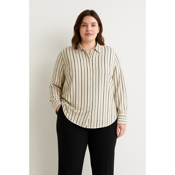 LANE BRYANT Women's Classic Striped Blouse 2X Polyester Cotton Spandex - Picture 1 of 3